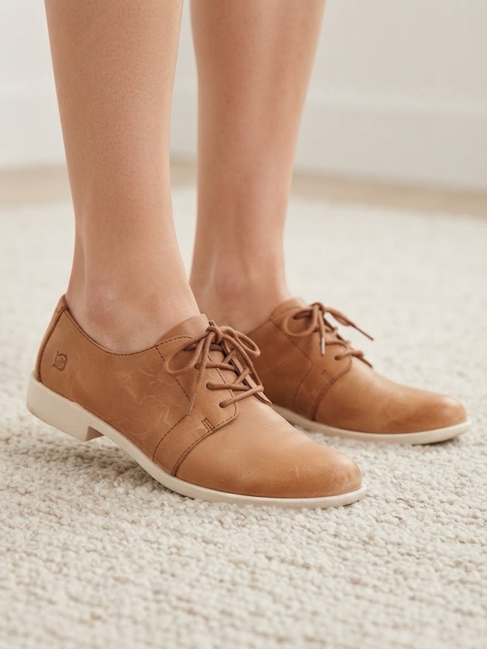 Born Tan Lace-Up Oxford Shoes - leather upper